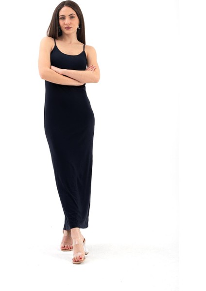 Ayarlanabilir Askılı Arkası Yırtmaçlı Elbise Lacivert modelleri