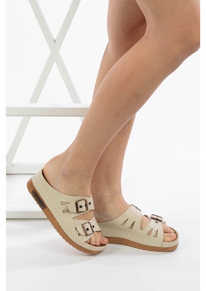 Kadın Ortopedik Anatomik Tabanlı Konfor Modeli Çift Bantlı Tokalı Rahat Dışarı & Ev Içi Terliği fırsatları