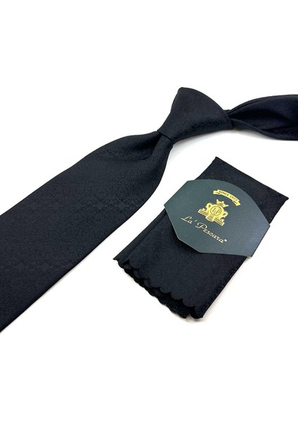 Siyah Motif Desen Mendilli Klasik Kravat KK12428 fiyatları