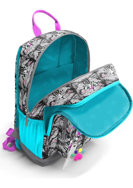 Dört Bölmeli Gri Kedi Desenli Okul Sırt Çantası fırsatları