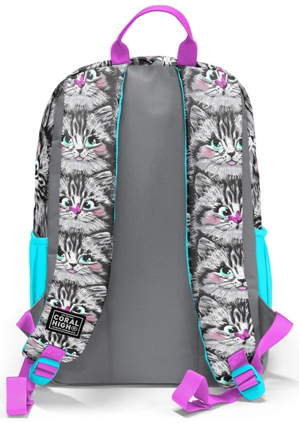 Dört Bölmeli Gri Kedi Desenli Okul Sırt Çantası modelleri