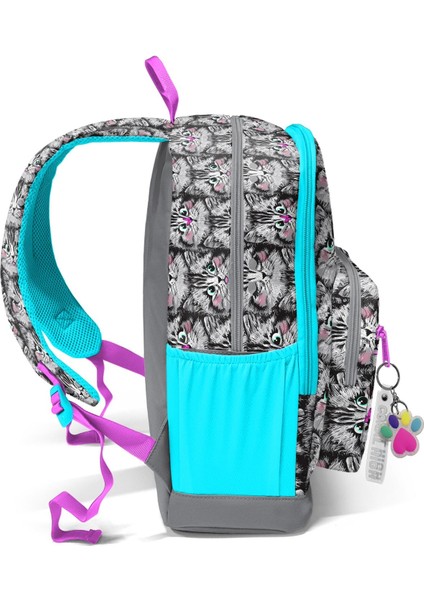 Dört Bölmeli Gri Kedi Desenli Okul Sırt Çantası indirimleri