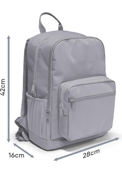 Dört Bölmeli Gri Kedi Desenli Okul Sırt Çantası