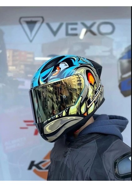 Rapıd 2 Race Neo Mavi-Sarı Kask+Spoıler+Gold Cam(Şeffaf+Gold Cam) modelleri