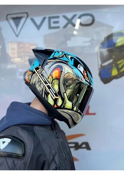 Rapıd 2 Race Neo Mavi-Sarı Kask+Spoıler+Gold Cam(Şeffaf+Gold Cam) fırsatları