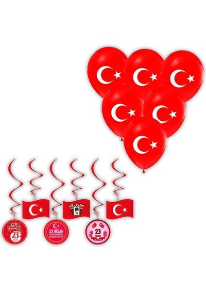 23 Nisan Süsleri 6 Lı Tavan Sarkıt Süs ve Ay Yıldız Baskılı Balon 10 Lu 23 Nisan 29 Ekim Bayram Süsleri