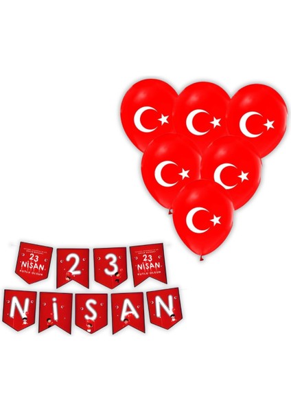 23 Nisan Süsleri 23 Nisan Zigzak Banner ve Ay Yıldız Baskılı Balon 10 Lu 23 Nisan 29 Ekim Bayram Süsleri