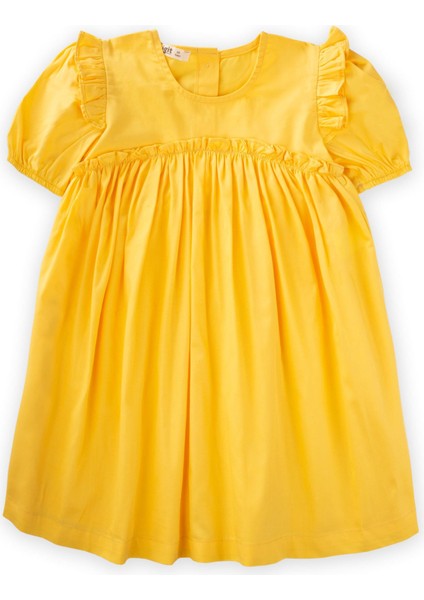 Robadan Fırfır Büzgülü Poplin Elbise 2-7 Yaş Sarı fiyatları
