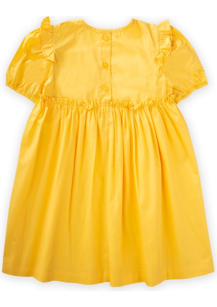 Robadan Fırfır Büzgülü Poplin Elbise 2-7 Yaş Sarı modelleri