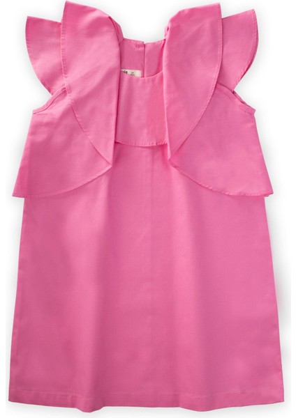 Volanlı Poplin Elbise Pembe