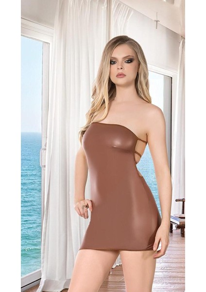 Sırt Detaylı Kahve Kısa Mini Kadın Gecelik Sabahlık Askısız fiyatları