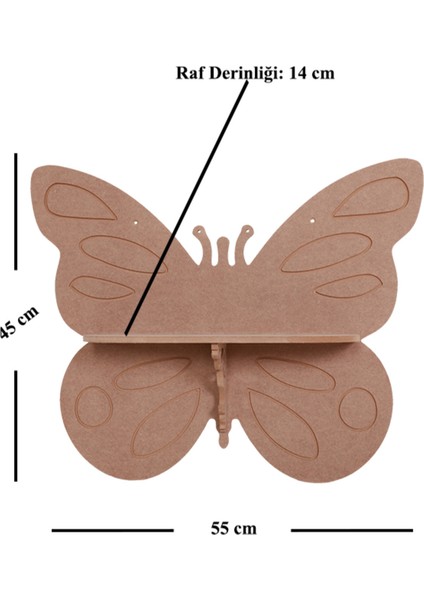 Boyanabilir Mdf Dekoratif Kelebek Duvar Rafı - Terek