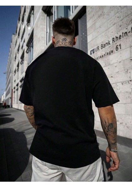 Erkek Siyah California United State 91 Baskılı Oversize Tişört