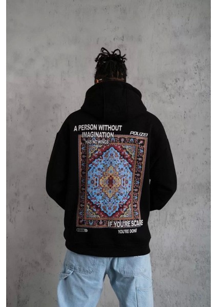 Erkek Kilim Desen Kapüşonlu - Siyah