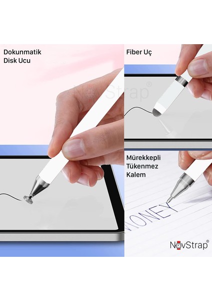 Novstrap Dokunmatik Kalem 3in1 Tüm Dokunmatik Cihazlarla Uyumlu Tablet Kalemi + Akıllı Tahta Kalemi