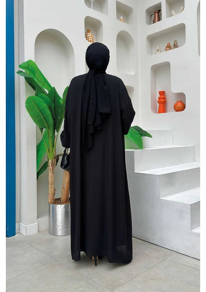 Bel Bilek Kısımları Taşlı Elbiseli Abaya Takım 8490 Siyah modelleri