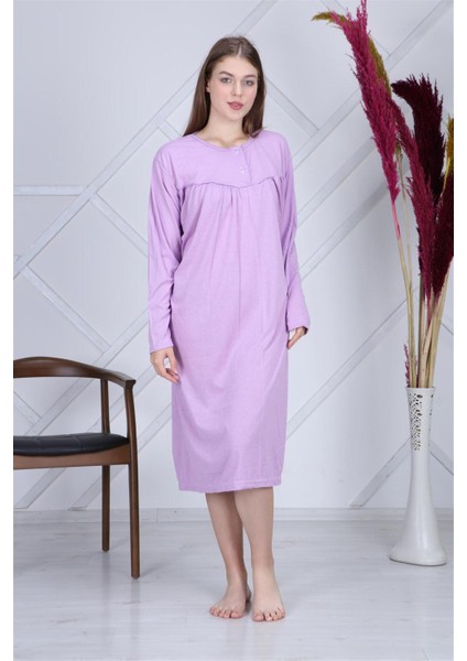 Pamuk Penye Battal Beden Düz Renk Gecelik Düğmeli Lohusa Geceliği