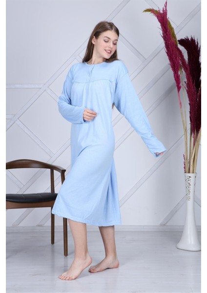 Pamuk Penye Battal Beden Düz Renk Gecelik Düğmeli Lohusa Geceliği modelleri