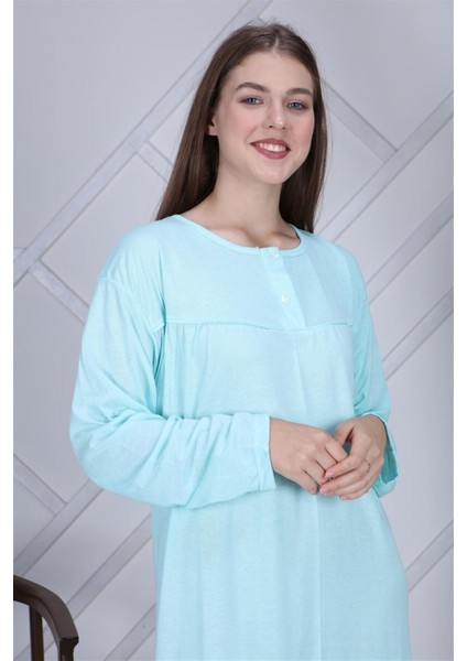 Pamuk Penye Battal Beden Düz Renk Gecelik Düğmeli Lohusa Geceliği