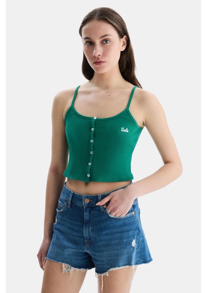 Rhodes Yeşil Askılı Nakışlı Kadın Crop