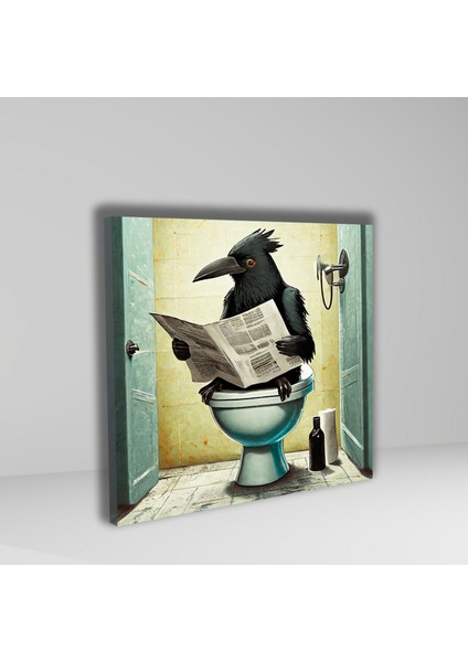 Tekli Kare Kanvas Banyo Tablosu Gazete Okuyan Çizgisel Karga fiyatları