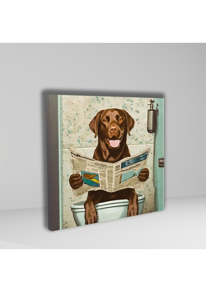 Tekli Kare Kanvas Banyo Tablosu Gazete Okuyan Çizgisel Labrador fiyatları