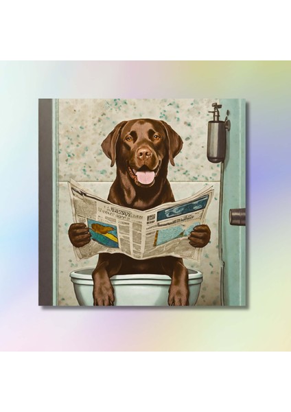 Tekli Kare Kanvas Banyo Tablosu Gazete Okuyan Çizgisel Labrador modelleri