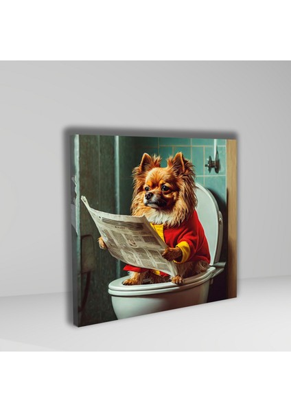 Tekli Kare Kanvas Banyo Tablosu Gazete Okuyan Formalı Pekinez fiyatları