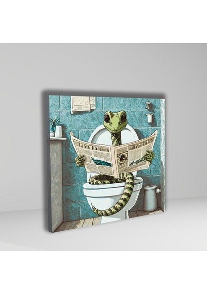 Tekli Kare Kanvas Banyo Tablosu Gazete Okuyan Yılan Görseli fiyatları