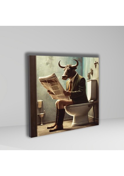 Tekli Kare Kanvas Banyo Tablosu Gazete Okuyan Takım Elbiseli Öküz fiyatları