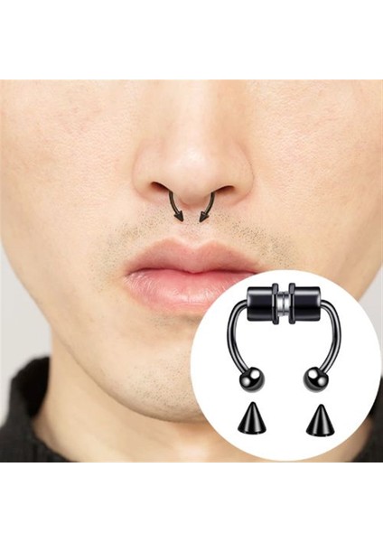 Hediye Vakti Unisex Mıknatıslı Fake Septum Piercing Siyah