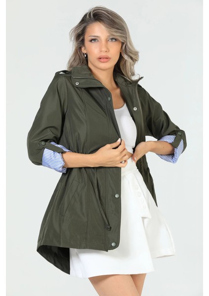 Haki Kadın Bel Bağcıklı Astarlı Trençkot P-00005285