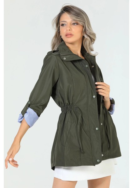 Haki Kadın Bel Bağcıklı Astarlı Trençkot P-00005285 fiyatları