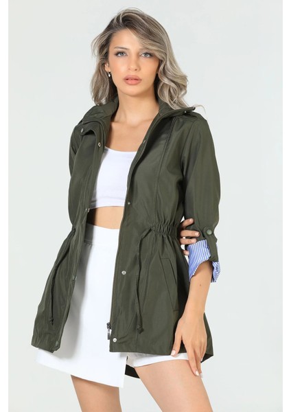 Haki Kadın Bel Bağcıklı Astarlı Trençkot P-00005285 modelleri