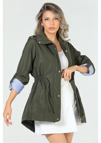 Haki Kadın Bel Bağcıklı Astarlı Trençkot P-00005285 fırsatları