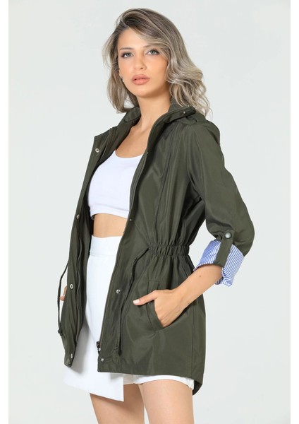 Haki Kadın Bel Bağcıklı Astarlı Trençkot P-00005285 indirimleri