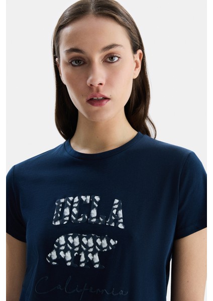 Allıson Lacivert Bisiklet Yaka Baskılı Kadın Tshirt fiyatları