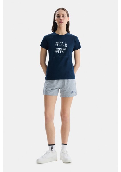 Allıson Lacivert Bisiklet Yaka Baskılı Kadın Tshirt modelleri