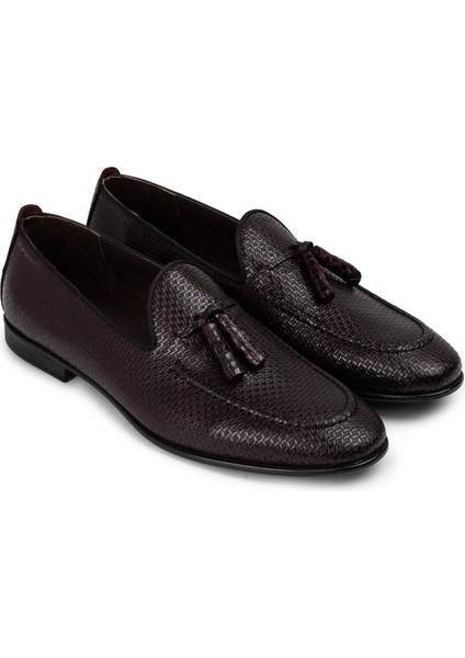 Deri Bordo Püsküllü Erkek Loafer - 01701MBRDC05