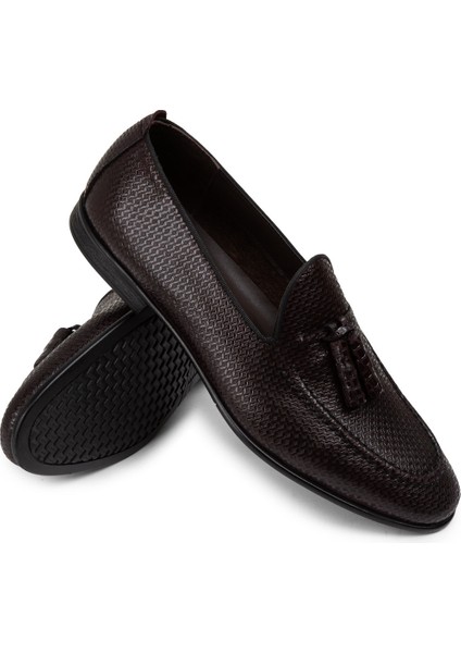 Deri Bordo Püsküllü Erkek Loafer - 01701MBRDC05