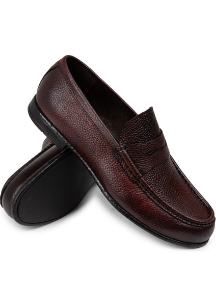 Deri Bordo Erkek Loafer Ayakkabı - 01510MBRDC01