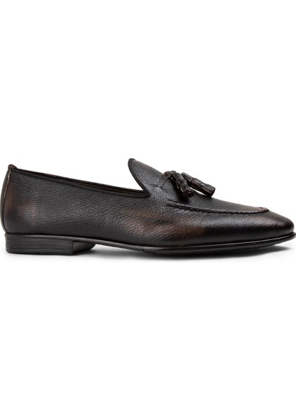 Deri Kahverengi Özel Vintage Erkek Loafer - 01701MKHVC50