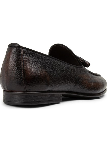 Deri Kahverengi Özel Vintage Erkek Loafer - 01701MKHVC50