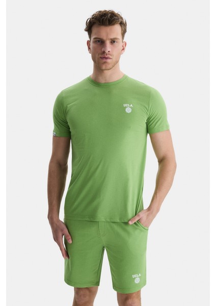 Bass Açık Yeşil Bisiklet Yaka Baskılı Standard Fit Erkek Tshirt