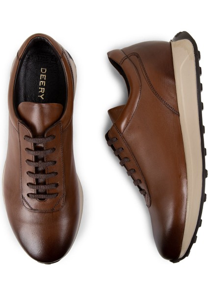 Deri Taba Rengi Erkek Sneaker Ayakkabı - 01983MTBAE01