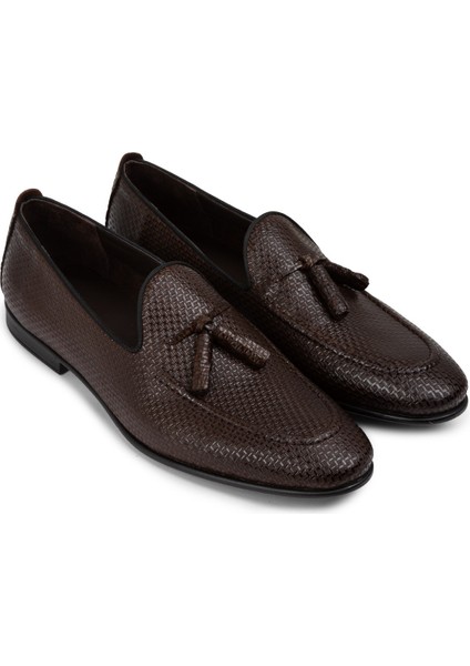 Deri Kahverengi Püsküllü Erkek Loafer - 01701MKHVC28