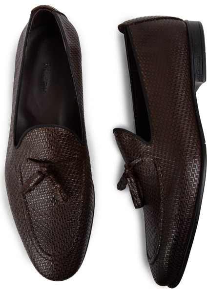 Deri Kahverengi Püsküllü Erkek Loafer - 01701MKHVC28