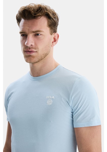 Bass Gök Mavisi Bisiklet Yaka Baskılı Standard Fit Erkek Tshirt fiyatları