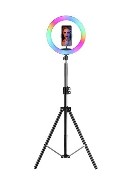 Rgb 10 Inç Işık Çok Renkli LED Make Up Selfie Işığı 210 cm Tripod
