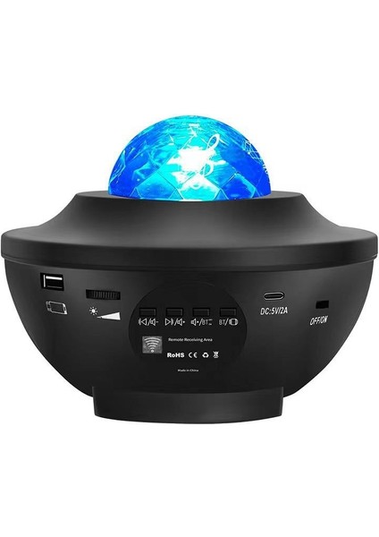 Lw-34 Siyah Starry LED Lazer Projektör Bluetooth Müzik Hoparlör Uzaktan Kumandalı Gece Lambası